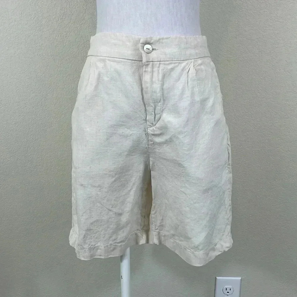 Tahari‎ 100% linen beige shorts size small
